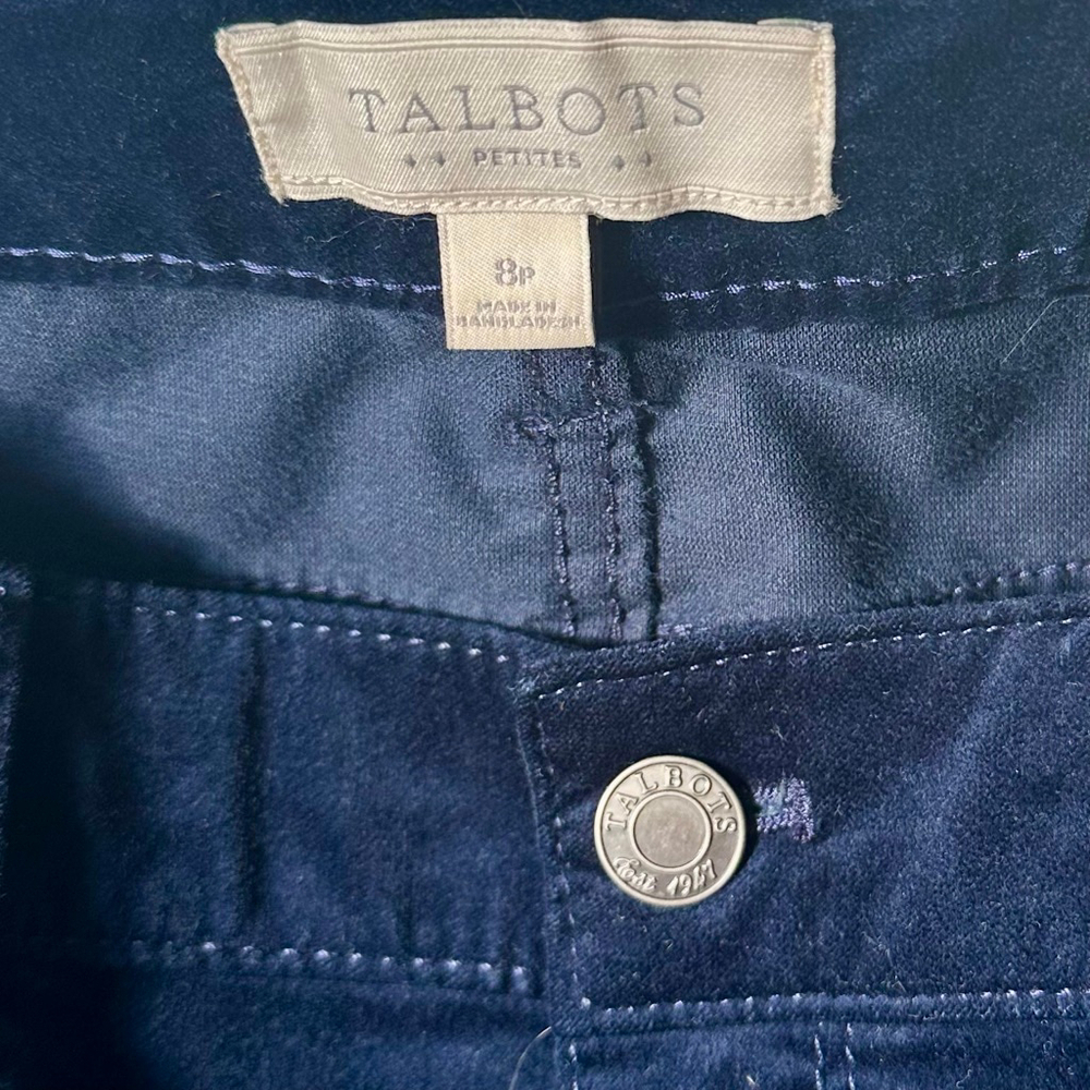 Talbots Navy Blue Velvet Curvy Stretch High Rise Straight Leg Ankle Pants 8P - Picture 4 of 6